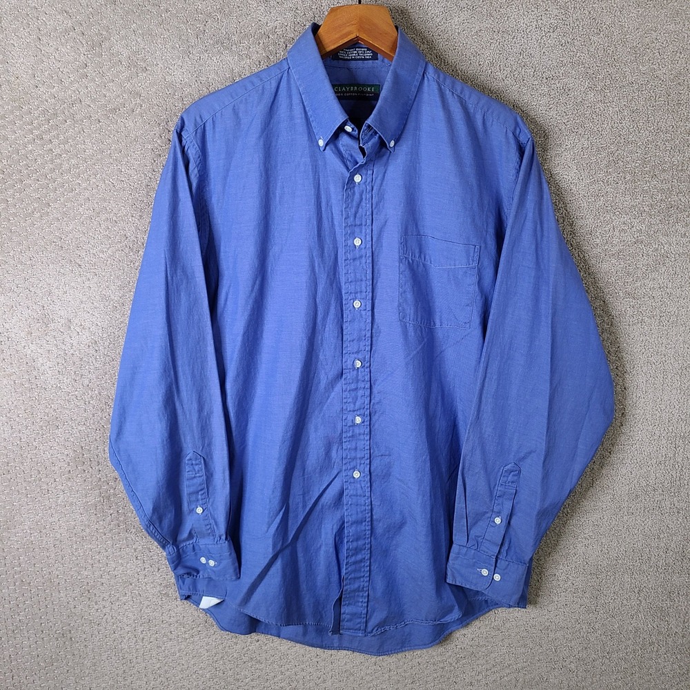 Vintage Claybrooke Shirt Mens 16.5 36 Blue Button‎ Down Oxford Pinpoint Cotton